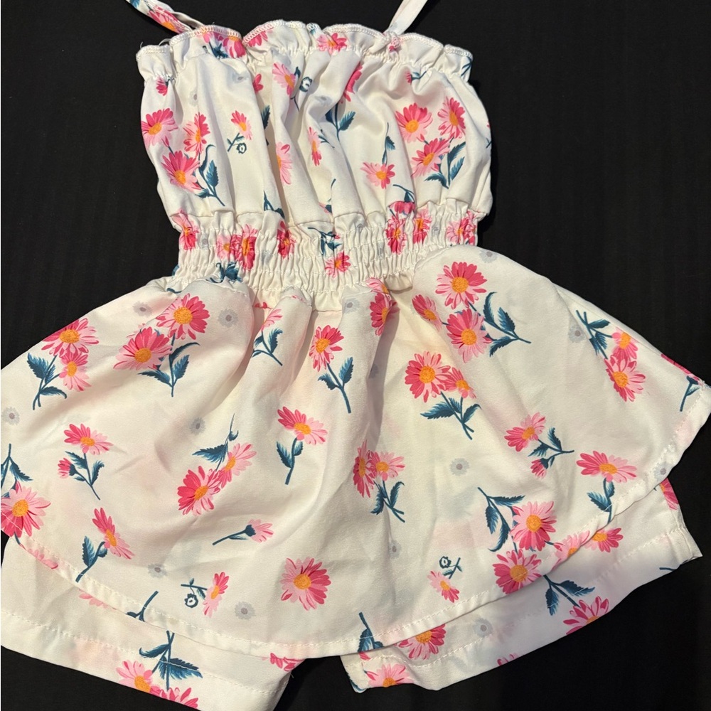 SHEIN White and Pink Floral Kids Romper